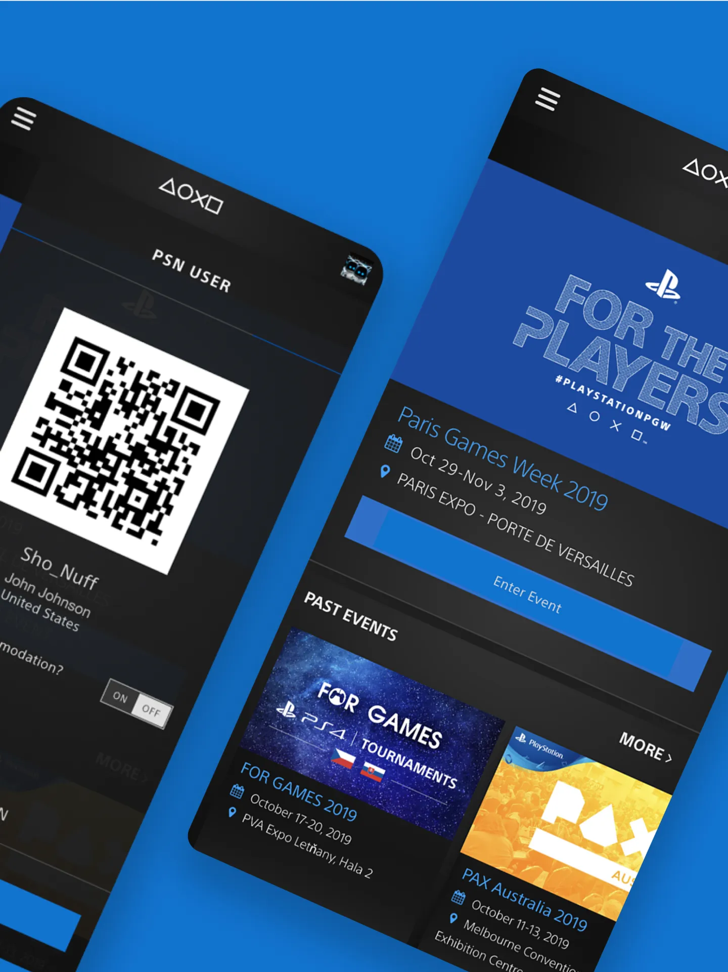 Composite image of two mobile app screens showing the experience and user interface
